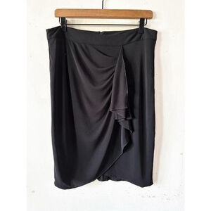Rebecca Moses Black Drape Ruffle Midi Skirt Women’s Size 8